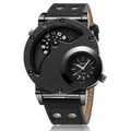 Reloj de moda para hombre con correa de mezclilla negra y diseño de doble movimiento - Negro