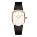 WWOOR elegant small square dial ladies quartz watch with retro black leather strap - Rose Gold Case White Dial Black Strap
