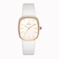 Elegant WWOOR women's quartz watch with white leather strap and rose gold oval case - Rose Gold Case White Dial White Strap