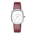 Elegant square dial women's quartz watch featuring a premium burgundy leather strap - Rose Gold Case White Dial Red Strap