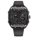 Montre de sport multifonction étanche SMAEL tonneau noire avec double affichage LED digital - Noir