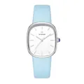 Elegant WWOOR women's quartz watch with light blue leather strap and silver case - Rose Gold Case White Dial Blue Strap