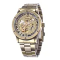 Retro Skelett-Automatikuhr für Herren in Bronze-Optik mit robustem Gliederarmband - Vollstahl-Armband / Bronze