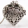 Elegante colgante collar reloj de bolsillo vintage corazón hueco plateado mujer - Plateado