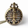 Antique bronze pocket watch featuring a unique skeleton ribcage hollow-out design on long chain - Bronze