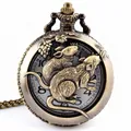 Vintage Bronze Chinesisches Sternzeichen Taschenuhr Halskette mit Relief Ratten Design - Maus