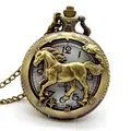 Orologio da taschino vintage in bronzo con rilievo cavallo zodiaco cinese e catena - Cavallo
