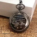 Vintage zwart gepolijst quartz zakhorloge met gravure To My Grandson I Love You - Voor Kleinzoon Stijl