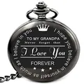 Vintage zwarte quartz zakhorloge voor opa met een gegraveerde I Love You boodschap - Zwart