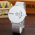 PAIDU conceptual minimalist men's quartz watch with white dial and silver mesh strap - Mesh Band Style / Silver Mesh Strap White Dial