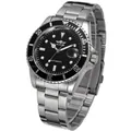 Winner automatic mechanical men's watch with black dial and silver stainless steel strap - Black Case Black Bezel