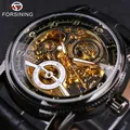 Reloj mecánico automático esqueleto Forsining para hombre con engranajes dorados visibles - Correa Negra Caja Negra Esfera Negra