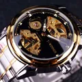 Skeleton automatic mechanical men's watch with gold gears and black dial - Two-tone Gold Black Dial