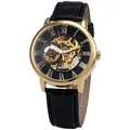 Herren Skelett-Automatikuhr mit schwarzem Lederarmband und goldenem Gehäuse - Goldgehäuse Schwarz Zifferblatt Schwarz Armband