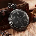 Vintage schwarze Quarz Taschenuhr mit romantischer Gravur Geschenk für Ihren Ehemann - Schwarz Gravierter Stil (p651) / Schwarz