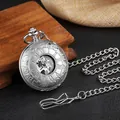 Detailed view of vintage silver skeleton mechanical pocket watch with Roman numerals - PM072 Double Open Style / Bright Silver