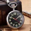 Klassiek vintage zilveren quartz zakhorloge met zwarte wijzerplaat en lichtgevende cijfers - Mechanische Stijl (PM178) / Zilver