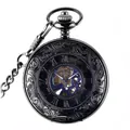 Vintage double-open manual mechanical pocket watch with hollow Roman numerals dial - Antique Bronze