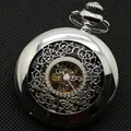 Orologio da taschino automatico argento con design scheletrato e meccanismo a vista - Argento