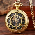 Vintage goldene mechanische Taschenuhr mit hohlem Klappdeckel und Skelett-Zifferblatt. - Hohl Klapp Stil / Gold (PM237)