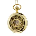 Orologio da taschino meccanico automatico dorato vintage con design scheletrato di lusso regalo - Oro (PM243)