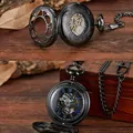 Mechanische Retro-Taschenuhr in Gunmetal mit blauem Skelett-Zifferblatt und Blumenmuster - Hohl Klapp Stil / Wie Abgebildet Zifferblatt