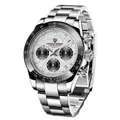 Pagani Design men's silver chronograph watch featuring textured dial and steel band - White Case White Dial Steel Meteorite Style (PD-1644) / Silver