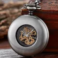 Große gebürstete silberne mechanische Skelett Taschenuhr für Herren und Damen Gift - Silber Automatik Skelett (PM241)