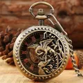 Antike mechanische Taschenuhr aus Bronze mit filigranem hohlen Phönix-Design und Metallkette - Bronze Phönix Skelett (P2233C)