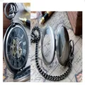 Klassische mechanische Taschenuhr mit skelettiertem Zifferblatt und gebürstetem Metallgehäuse. - Antik Bronze Manuell Glatt (PM241)