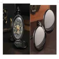 Klassische schwarze mechanische Taschenuhr mit Skelettzifferblatt und römischen Ziffern - Doppelseitig Poliert Schwarz Auto (PM612)
