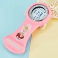 Pink silicone digital nurse fob watch with cute cartoon design and calendar display - Nurse Watch (p698) / Pink