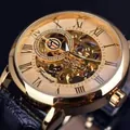 Montre mécanique Forsining pour homme avec cadran squelette doré et bracelet en cuir noir - Bracelet Noir Boîtier Or Rose