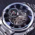 Luxuriöse silberne Skelett-Automatikuhr für Herren von Forsining mit römischen Ziffern - Silbernes Gehäuse Schwarzes Zifferblatt Silbernes Stahlband