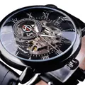 Montre mécanique squelette vintage avec cadran ajouré et chiffres romains classiques - Comme indiqué