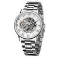 Premium Forsining silberne skelettierte mechanische Herrenuhr mit einem Stahlband - Silbernes Gehäuse Weißes Zifferblatt Silber Armband