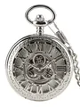 Macro view of vintage silver hollow-out pocket watch with intricate gear design and Roman numerals - White Roman Scale Style / Silver