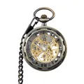 Detailansicht der mechanischen Vintage-Taschenuhr mit goldenem Skelett-Uhrwerk - Vintage Skelett Stil (PM291) / Bronze