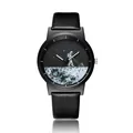 Minimalist black quartz watch featuring a cartoon astronaut and moon on the dial - Explorer