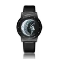 Minimalist quartz watch with astronaut moon dial design and premium black leather strap - Trail Blazers