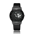 Minimalist black quartz watch with creative astronaut dial and faux leather strap for students - Shuttle