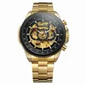 Winner Herren Luxus Mode Gold Skelett Automatikuhr mit großem Zifferblatt und Armband - Schwarz