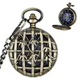 Orologio da taschino meccanico vintage in bronzo con incisione bambù e quadrante blu - Stile Intagliato Foglia di Bambù (7) / Bronzo