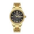 Luxuriöse WWOOR Herrenuhr Gold mit schwarzem Zifferblatt und glänzender Strass-Lünette - 8856 Male-Gold Shell Black Face