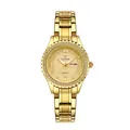 Montre élégante en acier inoxydable doré avec lunette en strass et affichage du calendrier - 8856 female-gold shell gold face