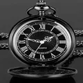 Reloj de bolsillo vintage de acero de tungsteno negro con números romanos y tapa. - Negro Tapa Simple Lisa Cadena de Cintura 1
