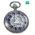 Montre à gousset squelette argentée avec chiffres romains et engrenages apparents - Boîtier Argent Cadran Noir Style Squelette