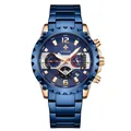 Luxury WWOOR men's multi-function quartz watch featuring blue steel strap and gold accents - Rose Gold Blue / Blue