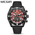 Reloj deportivo cronógrafo MEGIR 2209 para hombre con correa negra y esfera roja - Caja Negra Correa Negra