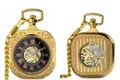 Orologio da taschino meccanico scheletrato dorato con numeri romani rossi e catena - Stile Rilievo Quadrato / Stile Quadrato Oro